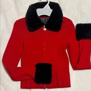 Forever 21 Red Sweater with Black Fur Collar